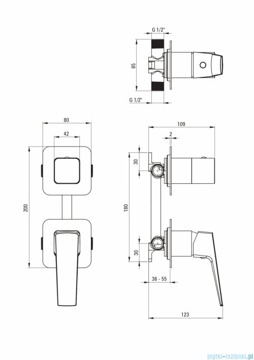 Deante BLUR Bateria prysznicowa podtynkowa z przełącznikiem natrysku nero BQL_N44P