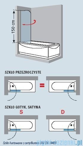 Novellini Parawan 1-częściowy Aurora1 70x150cm chrom szkło aqua AURORAN170-2K
