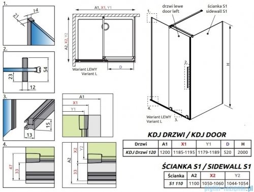 Radaway Furo Kdj Brushed Nickel kabina 120x110cm lewa szczotkowany nikiel 10104622-91-01L/10110580-01-01/10113110-01-01
