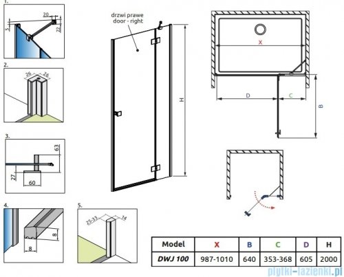 Radaway Essenza Brushed GunMetal Dwj drzwi wnękowe 100cm prawe szczotkowany grafit/szkło przejrzyste 1385014-92-01R