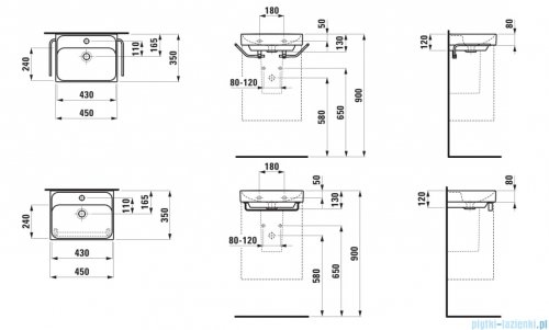 Laufen Meda umywalka ścienna 45x35cm grafitowy mat H8161117581041