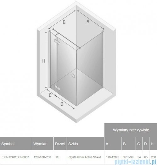 New Trendy Reflexa 120x100x200 cm kabina prostokątna lewa przejrzyste EXK-1240/EXK-0007