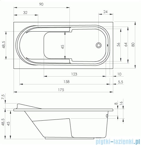 Riho Columbia wanna prostokątna 175x80cm z hydromasażem Air prawa B003002005