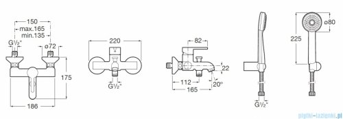 Roca Carelia bateria wannowa chrom A5A018AC0K