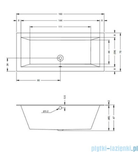 Riho Lugo wanna prostokątna 160x70cm + nóżki + syfon B138001005/207093/208865