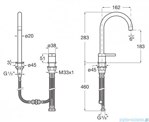 Roca Ona bateria umywalkowa sztorcowa dwuotworowa wysoka Inox (Everlux-PVD) A5A389ESM0