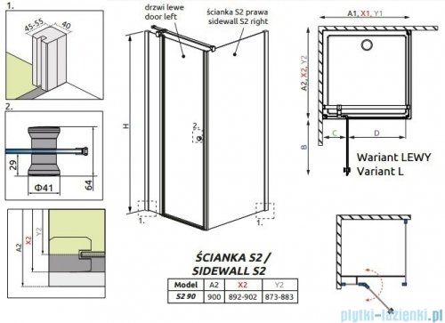 Radaway Eos II KDJ S2 Ścianka boczna 90 prawa szkło przejrzyste 3799431-01R