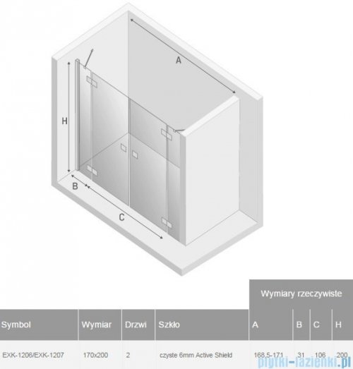 New Trendy Reflexa 170x200 cm drzwi wnękowe przejrzyste EXK-1206/EXK-1207
