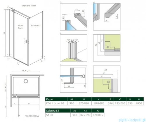 Radaway Nes Kdj II kabina 90x90cm lewa szkło przejrzyste 10032090-01-01L/10039090-01-01