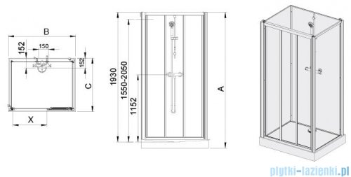 Sanplast Basic Complete KCDTr/BASIC+Bza kabina czterościenna kompletna 90x120x202 cm przejrzysta 602-460-0870-01-4B0