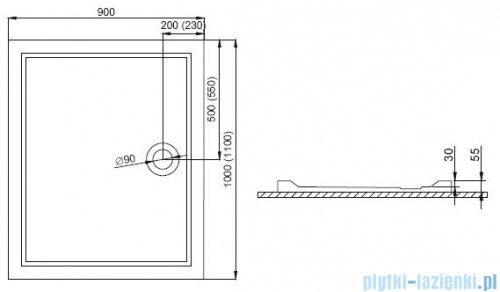 Polimat Goliat 2 brodzik prostokątny posadzkowy 110x90cm 00594