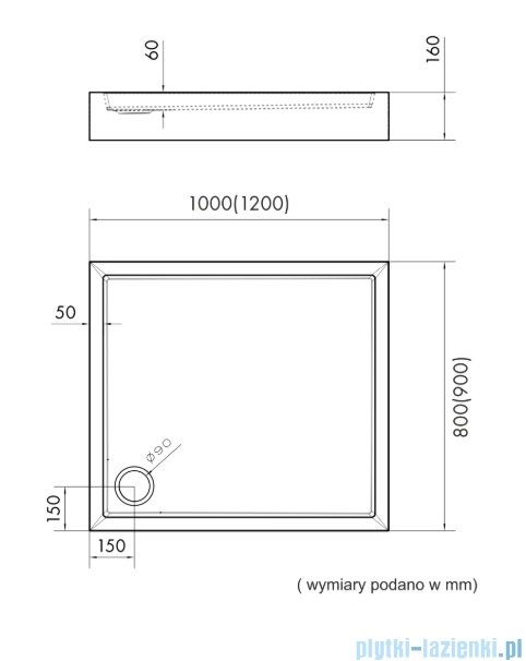 Schedpol Schedline Favory Plus brodzik prostokątny 100x90x16cm Black Stone 3ST.F1P-90100/C/ST