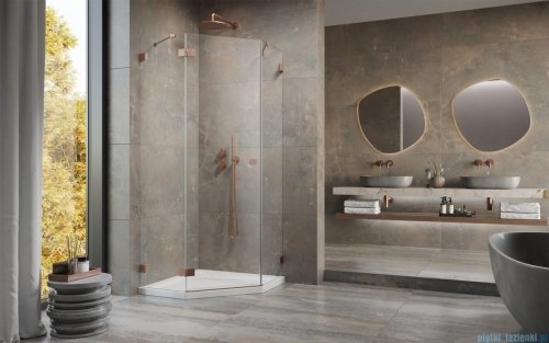 Radaway Essenza Pro Brushed Copper Ptj kabina pięciokątna 90x80 lewa szczotkowana miedź 10100000-93-01L/10100600-01-01