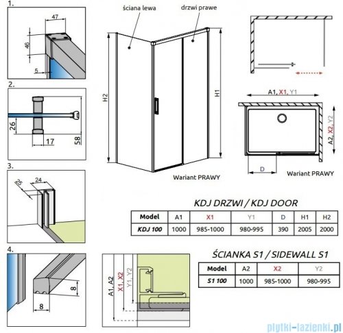 Radaway Idea Kdj kabina 100x100cm prawa szkło przejrzyste + brodzik Doros C + syfon