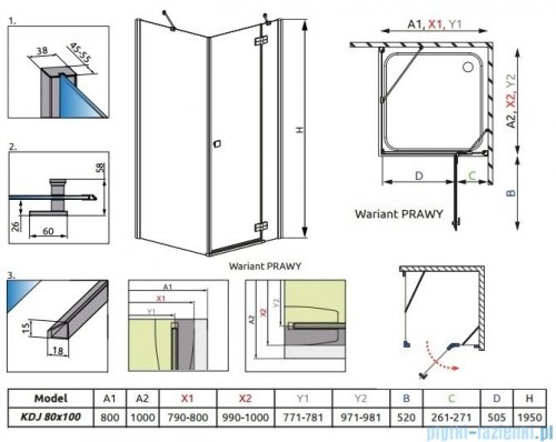 Radaway Kabina prysznicowa Almatea KDJ 80x100 prawa szkło brązowe 32149-01-08NR