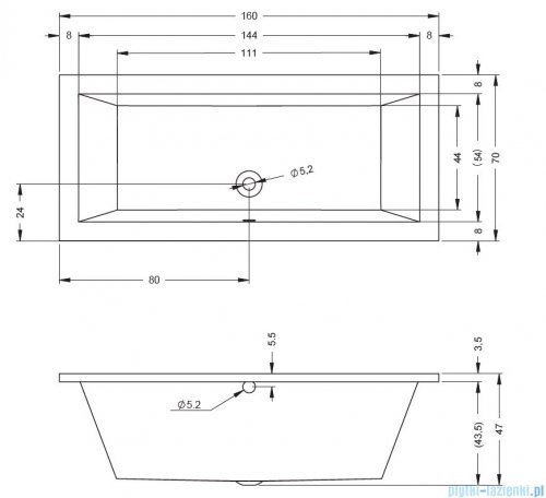 Riho Lusso wanna prostokąta 160x70cm z hydromasażem AIR prawa B013002005