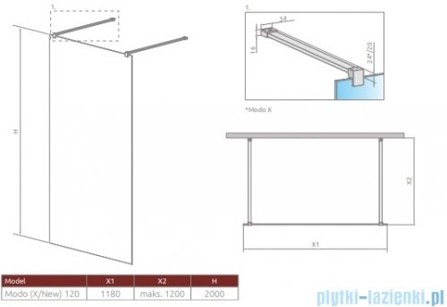 Radaway Modo X I kabina Walk-in 120x200 szkło przejrzyste 10mm 388324-01-01