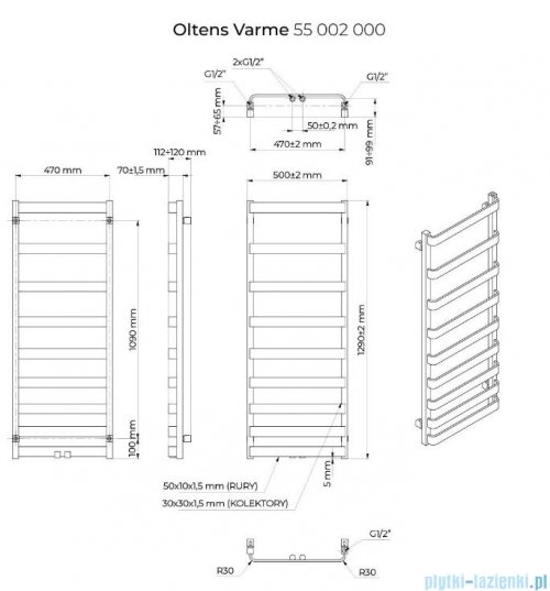 Oltens Varme grzejnik łazienkowy 129,5x50 cm biały 55002000