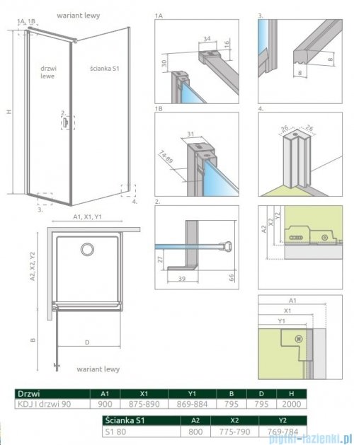 Radaway Nes 8 Black Kdj I kabina 90x80cm lewa czarny mat/szkło przejrzyste 10072090-54-01L/10089080-01-01