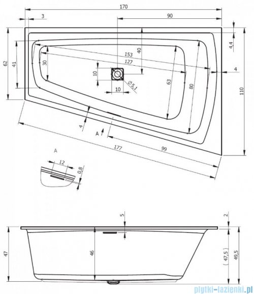Riho Still Smart wanna asymetryczna 170x110cm z hydromasażem FLOW lewa B102006005