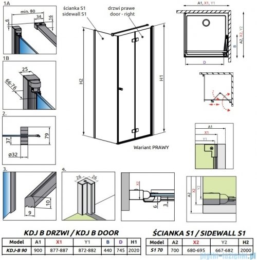 Radaway Fuenta Kdj B kabina 90x70cm prawa chrom połysk szkło przejrzyste 1384082-01-01R/1384048-01-01