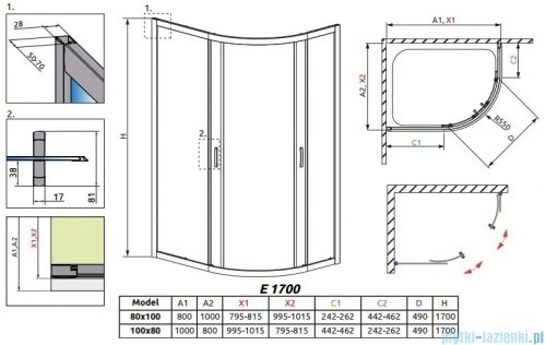 Radaway Premium Plus E Kabina półokrągła z drzwiami przesuwnymi 100x80cm szkło satinato 30481-01-02N