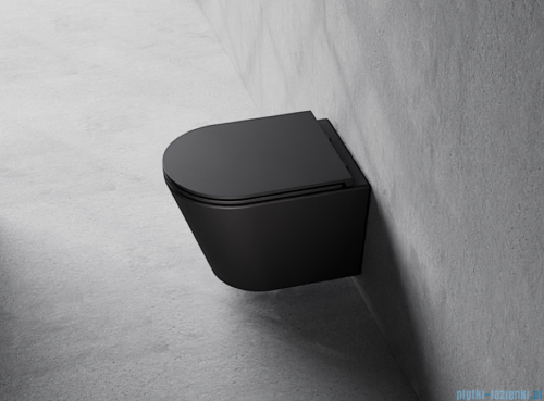 Besco Laax Matt Black miska WC wisząca + deska wolnoopadająca Laax Black czarny matt #ZLA-C-DLC