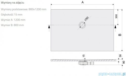 Sanplast Open Structure Mineral B-M/OPEN STR brodzik prostokątny 80x120x1,5 cm szary mleczny 645-440-0350-55-020
