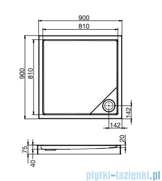 Roca Malaga medio brodzik kwadratowy 90x90x7,5cm A27T005000