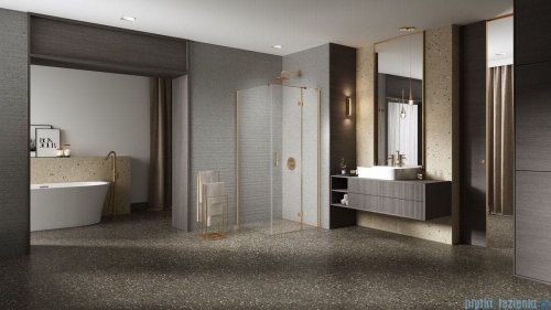 New Trendy Nesta Gold Brushed kabina 90x100x200 cm prawa wspornik równoległy złoto szczotkowane/szkło przejrzyste K-4439