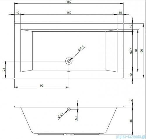 Riho Lugo wanna prostokątna 180x90cm + nóżki B134001005/207095