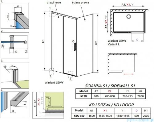 Radaway Idea White Kdj kabina 160x80cm lewa szkło przejrzyste 387046-04-01L/387051-04-01R