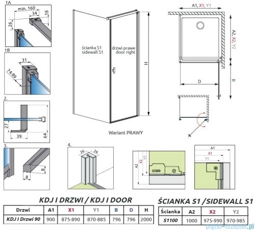 Radaway Nes 6 Kdj I Brushed Light Gold kabina 90x100cm prawa szczotkowane jasne złoto 10022090-98-01R/10039100-01-01