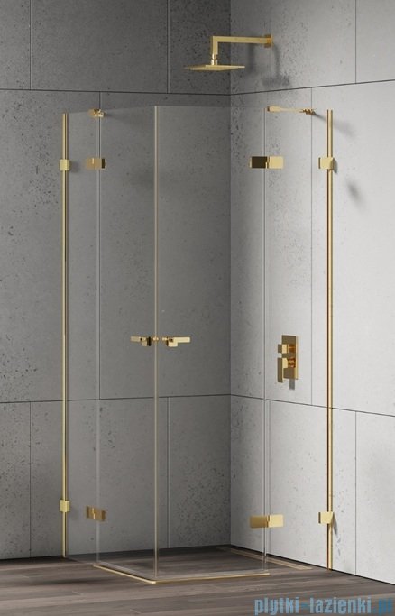 New Trendy Eventa Gold Shine kabina prysznicowa prostokątna 90x80x200 cm przejrzyste Złoty połysk EXK-4754