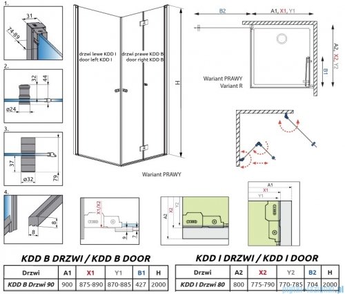 Radaway Nes Black KDD B / KDD I kabina 90x80cm prawa czarny mat/przejrzyste 10024090-54-01R/10015080-54-01L