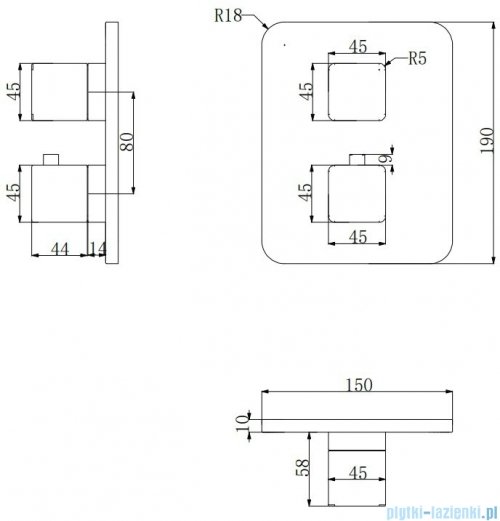 Omnires Parma bateria wannowa podtynkowa termostatyczna chrom PM7436CR