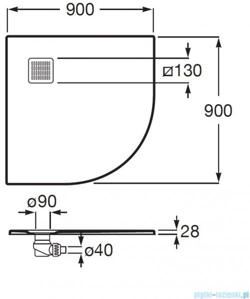 Roca Terran 90x90cm brodzik półokrągły konglomeratowy cafe AP10538438401660