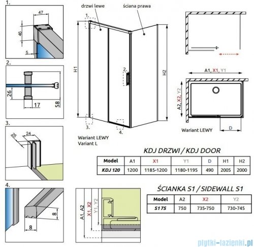 Radaway Idea Kdj Brushed GunMetal kabina 120x75cm lewa szczotkowany grafit 387042-92-01L/387049-92-01R