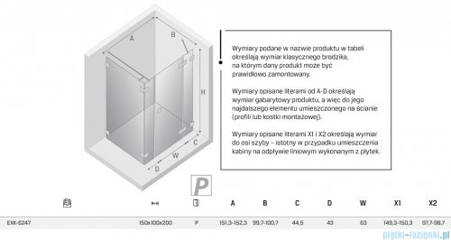 New Trendy Eventa Black Chrome kabina prysznicowa prostokątna 150x100x200 cm prawa przejrzyste czarny połysk EXK-6247