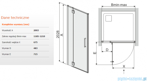 Sanplast Space Line DJ2L/SPACE drzwi prysznicowe 120x203 cm lewe przejrzyste 600-100-1700-42-401