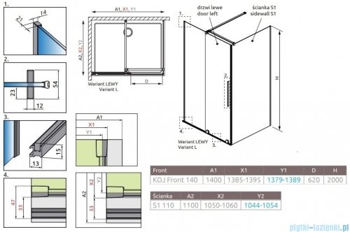 Radaway Furo Kdj Brushed GunMetal  kabina 140x110cm lewa szczotkowany grafit 10104722-92-01L/10110680-01-01/10113110-01-01