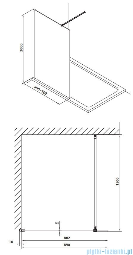 Omnires Marina Kabina prysznicowa typu walk-in 90x200 cm przejrzyste profil czarny DNR90XBLTR