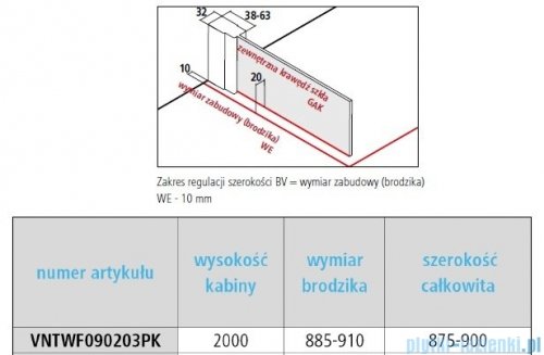 Vitalle NOLA ścianka Walk-In 90x200 cm czarna VNTWF090203PK