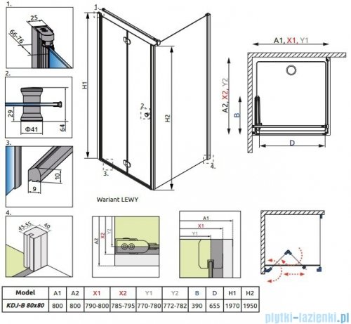 Radaway Eos KDJ-B kabina prysznicowa 80x80 lewa szkło przejrzyste + brodzik Delos C + syfon 37413-01-01NL