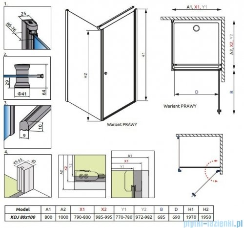 Radaway Eos KDJ kabina prysznicowa 80x100 prawa szkło intimato 37543-01-12NR