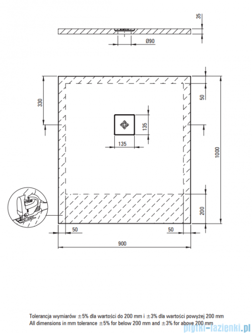 Deante Silia Brodzik akrylowy prostokątny 100x90 cm biały KSKA00910B
