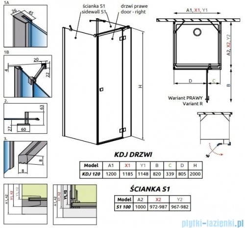 Radaway Essenza New Kdj+S kabina 100x120x100cm prawa szkło przejrzyste 385024-01-01R/384052-01-01/384052-01-01