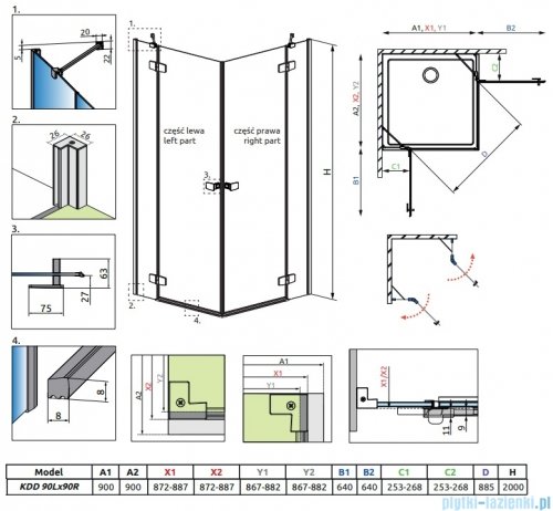 Radaway Fuenta Kdd kabina 90x90cm chrom połysk szkło przejrzyste 1384060-01-01L/1384060-01-01R