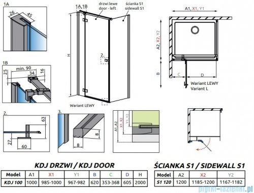 Radaway Essenza New Black Kdj kabina 100x120cm lewa szkło przejrzyste 385040-54-01L/384054-54-01