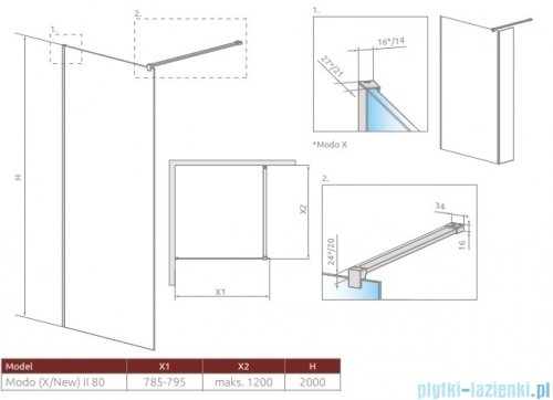 Radaway Modo X Black II kabina Walk-in 80x200 szkło przejrzyste 10mm 389284-54-01
